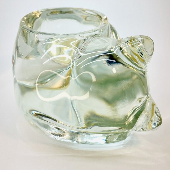 Vintage Indiana Glass Sleeping Cat Crystal Votive Handmade Candle Holder USA - Picture 2 of 9